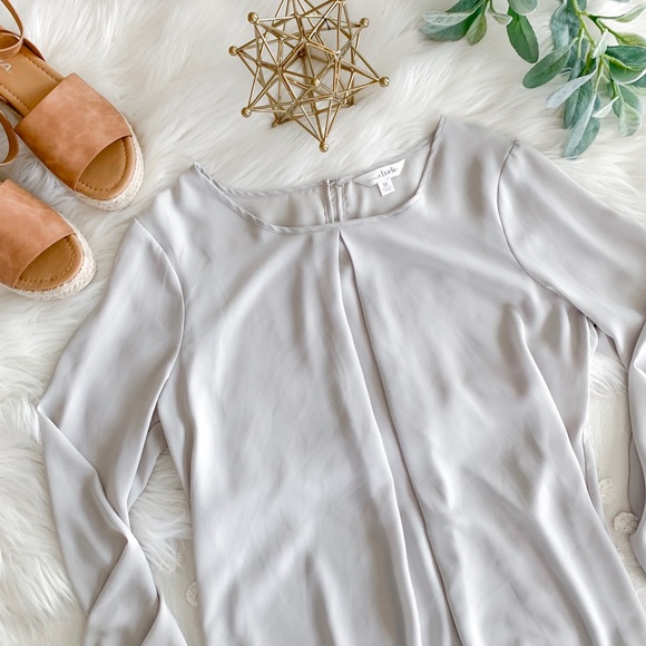 Charming Charlie Tops - Light Gray Long Sleeve Blouse